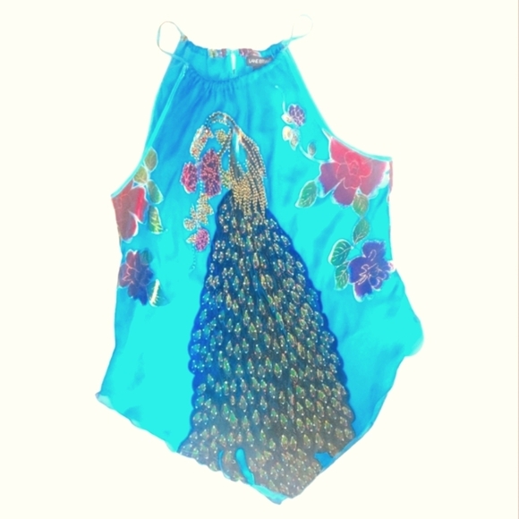 Lane Bryant Tops - Lane Bryant Women's Floral Multicolor Peacock Beaded Gathered Neckline Top Sz 18